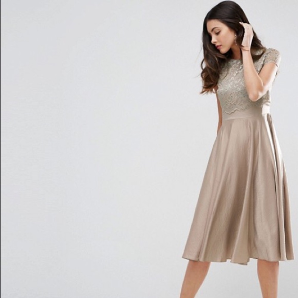 Asos Lace Metallic Crop Top Midi Skater Dress